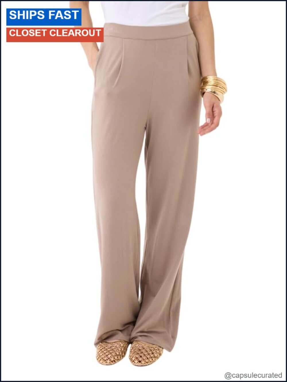 Wide Leg Pull On Pant Elastic Waist Mid Rise Viscose Elastane Casual